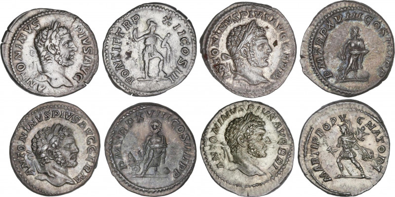 Lote 4 monedas Denario. Acuñadas el 210-217 d.C. CARACALLA. AR. Reversos: MARTI ...