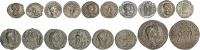 Lote 9 monedas Semis a Denario. Acuñadas el 199-212 d.C. GETA. AE y AR. A EXAMINAR. BC a MBC+.