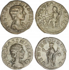 Lote 2 monedas Denario. Acuñadas el 222 d.C. JULIA SOEMIAS. AR. Reversos: 2x VENVS CAELESTIS. Una Venus en pie a izquierda, la otra Venus sentada a iz...