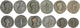 Lote 6 monedas As y Sestercio (5). Acuñadas el 235 d.C. JULIA MAMAEA. AE. Diferentes. A EXAMINAR. BC+ a MBC-.