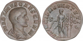 Sestercio. Acuñada el 236-238 d.C. MÁXIMO. BELLO EJEMPLAR, ESCASO ASÍ. Procedente de la colección Scipio. Anv.: MAXIMVS CAES. GERM. Busto descubierto ...