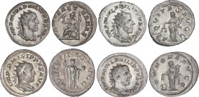 Lote 4 monedas Antoniniano. Acuñadas el 244-249 d.C. FILIPO I. AR. Reversos: AEQUITAS AVGG, ANNONA AVGG, MOBILITAS AVGG y ROMAE AETERNAE. Calidad alta...