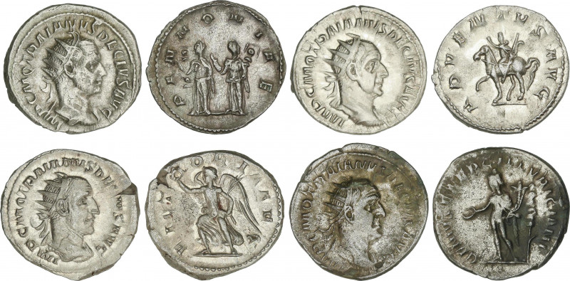 Lote 4 monedas Antoniniano. Acuñadas el 249-251 d.C. TRAJANO DECIO. Rev.: ADVENT...
