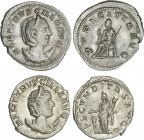Lote 2 monedas Antoniniano. Acuñadas el 249-251 d. C. HERENNIA ETRUSCILLA. Rev.: FECVNDITAS AVGG. Fecundidad estante a izquierda, PVDICITIA AVG. Pudib...