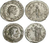 Lote 2 monedas Antoniniano. Acuñada el 251-253 d.C. TREBONIANO GALO. Rev.: APOLL. SALVTARI. Apolo estante a izquierda, VICTORIA AVGG. Victoria estante...