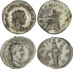 Lote 2 monedas Antoniniano. Acuñadas el 253 d.C. VOLUSIANO. Rev.: AEQVITAS AVG. Equidad de pie a izquierda. CONCORDIA AVGG. Concordia sentada a izquie...