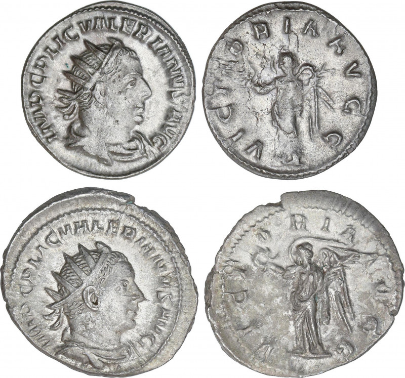 Lote 2 monedas Antoniniano. Acuñadas el 253-260 d.C. VALERIANO I. AR. 2x VICTORI...