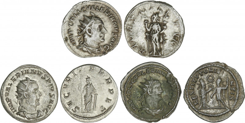 Lote 3 monedas Antoniniano. Acuñadas el 253-260 d.C. VALERIANO I. Rev.: FIDES MI...