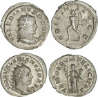 Lote 2 monedas Antoniniano. Acuñada el 253-260 d.C. VALERIANO I. Rev.: ORIENS AVGG. Sol en marcha a izquierda. TEMPORVM FELICITAS. Felicidad estante a...