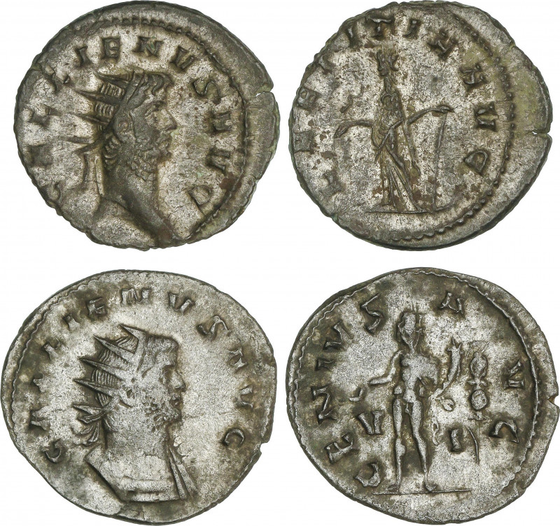 Lote 2 monedas Antoniniano. Acuñadas el 253-268 d. C. GALIENO. Rev.: GENIVS AVG....