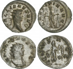 Lote 2 monedas Antoniniano. Acuñadas el 253-268 d. C. GALIENO. Rev.: GENIVS AVG. Genio estante a izquierda, a derecha estandarte. LAETITIA AVG. Alegrí...