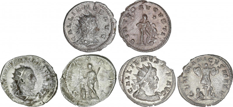 Lote 3 monedas Antoniniano. Acuñadas el 253-260 d.C. GALIENO. AR. Reversos: GERM...