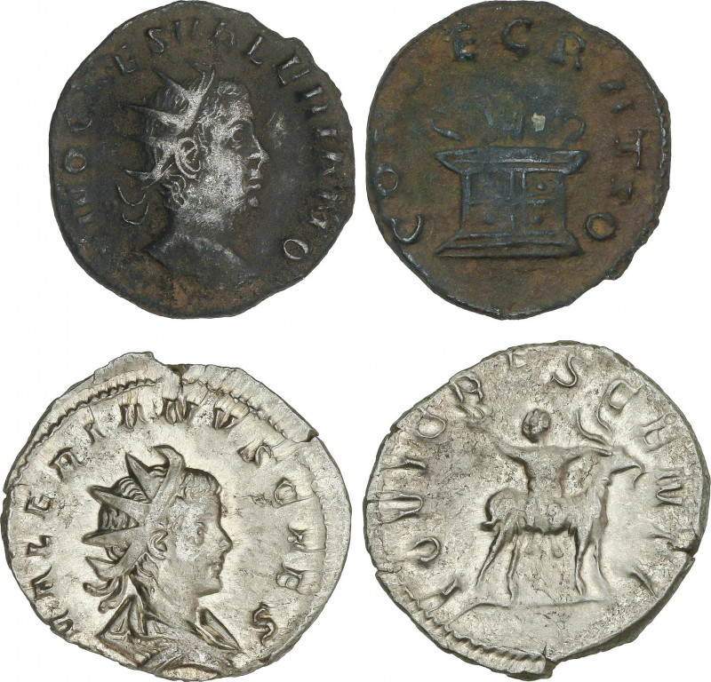 Lote 2 monedas Antoniniano. Acuñadas el 253-258 d.C. VALERIANO II. Rev.: CONSECR...