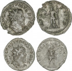 Lote 2 monedas Antoniniano. Acuñadas el 261-268 d.C. POSTUMO. Rev.: P. M. TR. P. I. COS. II. P. P. Póstumo estante a izquierda. SAECVLI FELICITAS. Pós...