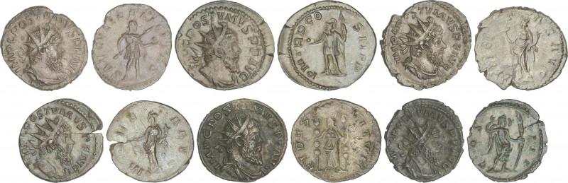Lote 6 monedas Antoniniano. Acuñadas el 259-268 d.C. POSTUMO. AE. Todos los reve...