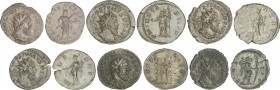 Lote 6 monedas Antoniniano. Acuñadas el 259-268 d.C. POSTUMO. AE. Todos los reversos diferentes. A EXAMINAR. MBC+ a EBC-.