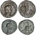 Lote 2 monedas Tetradracma. Acuñadas el 270-275 d.C. AURELIANO. ALEJANDRÍA. Anv.: Cabeza laureada a derecha, alrededor leyenda. Rev.: Cabezas sobrepue...