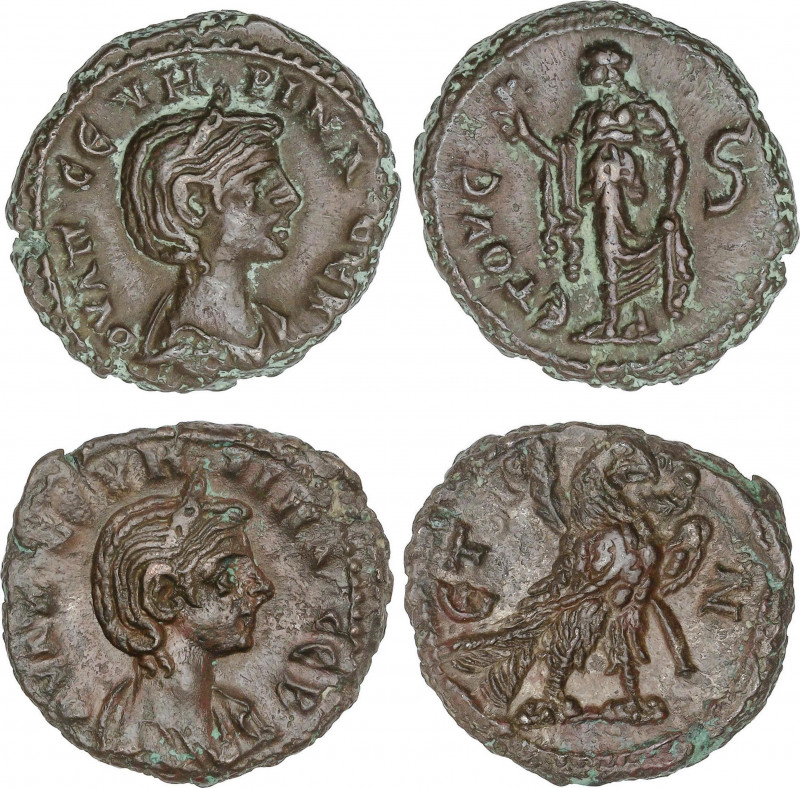 Lote 2 monedas Tetradracma. Acuñadas el 270-275 d.C. SEVERINA. ALEJANDRÍA. Anv.:...