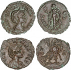 Lote 2 monedas Tetradracma. Acuñadas el 270-275 d.C. SEVERINA. ALEJANDRÍA. Anv.: Cabeza diademada a derecha, alrededor leyenda. Rev.: Elpis andando a ...