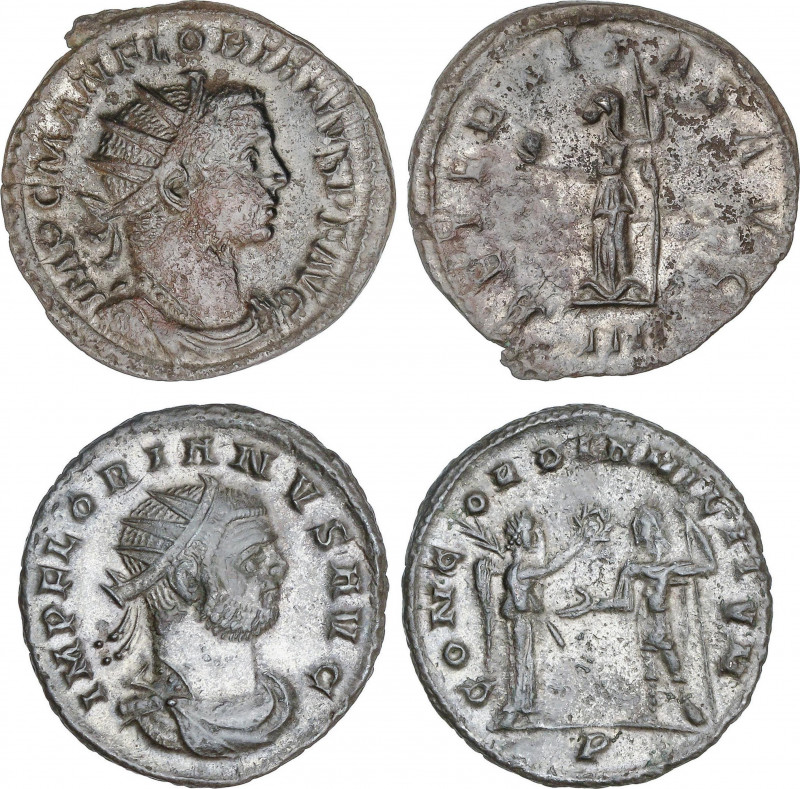 Lote 2 monedas Antoniniano. Acuñadas el 276 d.C. FLORIANO. Rev.: AETERNITAS AVG....