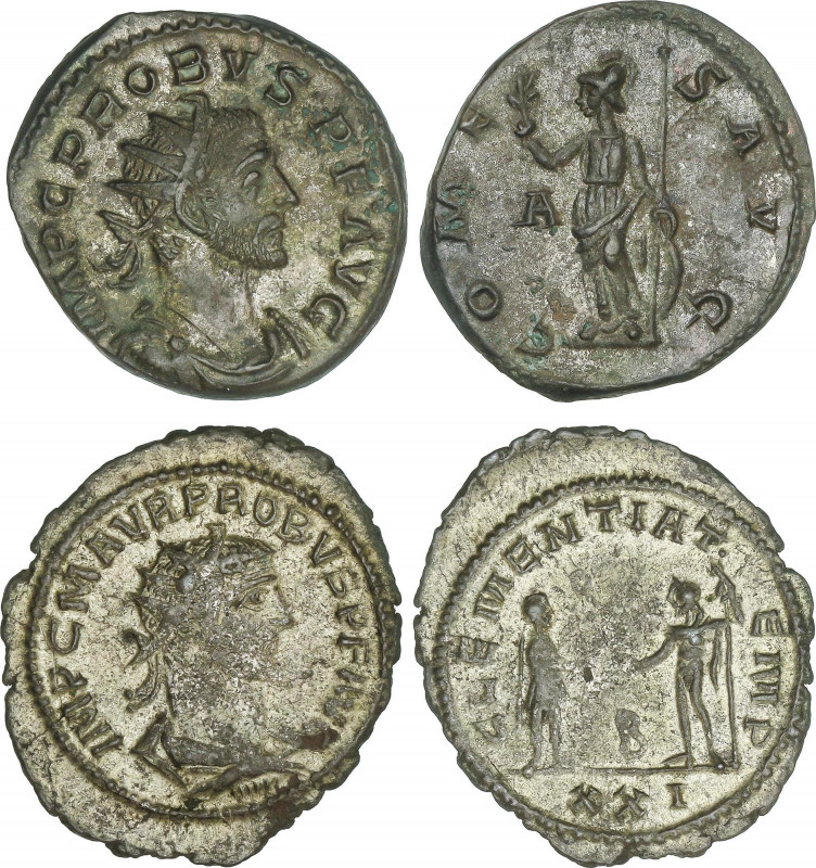 Lote 2 monedas Antoniniano. Acuñadas el 276-282 d.C. PROBO. Rev.: COMES AVG. Min...