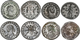 Lote 4 monedas Antoniniano. Acuñadas el 276-282 d.C. PROBO. Ve y AE. Reversos: CLEMENTIA TEMP., SOLI INVICTO, VIRTVS AVG. y VIRTVS PROBI AVG. Tres pla...