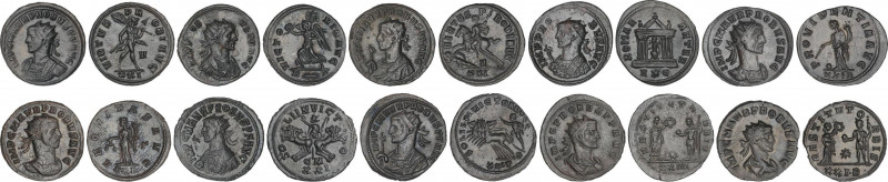 Lote 10 monedas Antoniniano. Acuñadas el 276-282 d.C. PROBO. AE. Todas diferente...