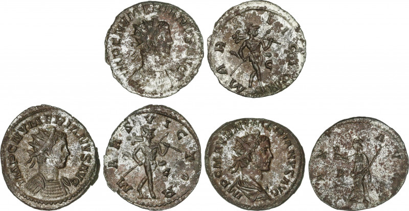 Lote 3 monedas Antoniniano. Acuñadas el 283-284 d.C. NUMERIANO. Rev.: MARS VICTO...