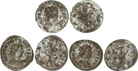 Lote 3 monedas Antoniniano. Acuñadas el 283-284 d.C. NUMERIANO. Rev.: MARS VICTOR. Marte en marcha a derecha portando lanza y trofeo (2) y PAX. AVGG.P...