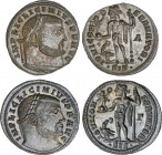 Lote 2 monedas Follis 19 mm. Acuñadas el 317-320 d.C. LICINIO. SISCIA. Rev.: IOVI CONSERVATORI. Júpiter en pie a izquierda, portando cetro y Victoria,...