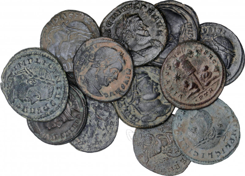 Lote 14 monedas Follis 19 mm. Acuñadas el 307-324 d.C. LICINIO. ROMA a TREVERI. ...