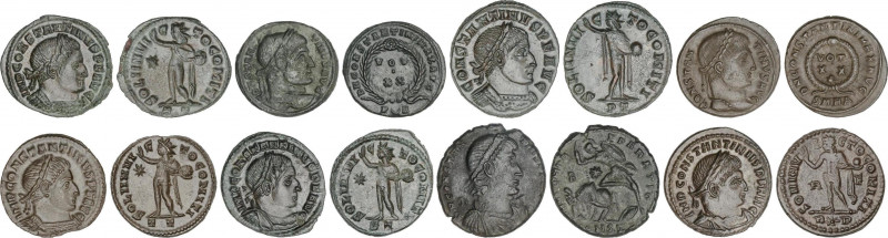 Lote 8 monedas Follis 19 mm. Acuñadas el 306-337 d.C. CONSTANTINO I. Rev.: (2x) ...