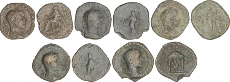 Lote 5 monedas Sestercio. TREBONIANO GALO (2) y VOLUSIANO (3). AE. Todos los rev...