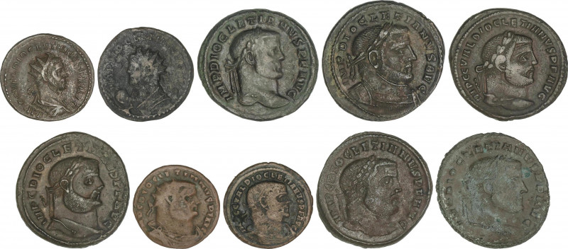 Lote 57 monedas Antoniniano y Follis. DIOCLECIANO y MAXIMILIANO HERCULIUS. AE y ...