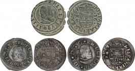 Lote 3 monedas 16 Maravedís. 1664. MADRID, SEGOVIA y VALLADOLID. MBC a EBC-.