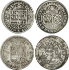 Lote 2 monedas 2 Reales. 1707 y 1708. BARCELONA. AR. (Una con oxidaciones). AC-27, 29. MBC- y MBC.