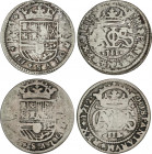 Lote 2 monedas 2 Reales. 1711 y 1712. BARCELONA. AR. AC-32, 33. BC+.