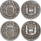 Lote 2 monedas 1/2 Real. 1744 y 1745. MÉXICO. M. Columnarios. Pátinas oscuras. AC-269, 270. MBC y MBC+.