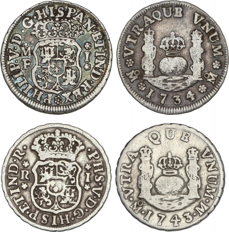 Lote 2 monedas 1 Real. 1734/3 y 1743. MÉXICO. Columnarios. AC-508, 519. MBC- y M...