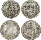 Lote 2 monedas 1/2 Real. 1763 y 1778. LIMA J.M. y MÉXICO F.F. J.M. 1,63 y 1,70 grs. 1763: Columnario. AC-114; 203. MBC- a MBC.