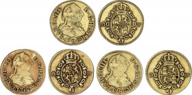 Lote 3 monedas 1/2 Escudo. 1786 (2) y 1787. MADRID. D.V. AC-1280, 1281. MBC-.