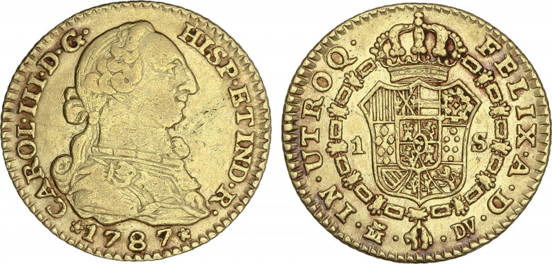 1 Escudo. 1787. MADRID. D.V. 3,37 grs. Leves restos de brillo original. AC-1370....