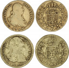 Lote 2 monedas 1 Escudo. 1788. CARLOS III Y CARLOS IV. MADRID M.F. y POPAYÁN S.F. 3,18 y 3,23 grs. La de Carlos IV Madrid (ESCASA). (La de Popayán gol...
