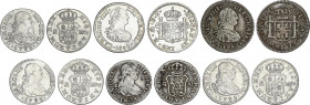 Lote 6 monedas 1/2 Real. 1799 a 1808. MADRID (4) y MÉXICO (2). Madrid: 2x 1793, 1799 y 1808; México: 1798 y 1801. A EXAMINAR. AC-254, 261, 269, 282, 2...