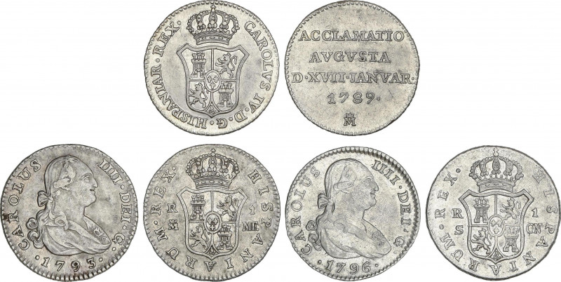 Lote 3 monedas 1 Real. 1789, 1793 y 1796. MADRID (2) y SEVILLA. Madrid: Medalla ...