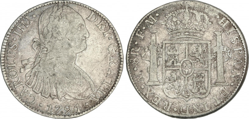8 Reales. 1791. MÉXICO. F.M. 26,66 grs. AR. AC-953. MBC-.