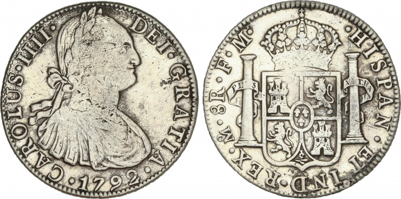 8 Reales. 1792. MÉXICO. F.M. 26,67 grs. (Limpiada). AC-954. MBC-.