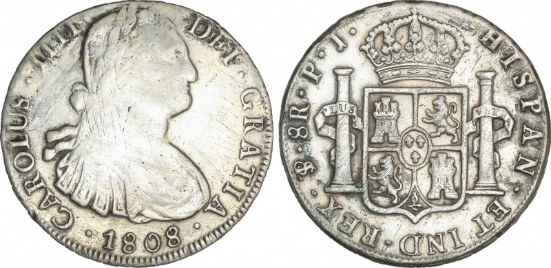 8 Reales. 1808. POTOSÍ. P.J. 26,25 grs. (Rayitas, limpiada). AC-1014. MBC-/MBC+....