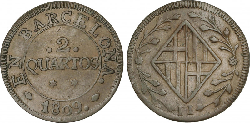 2 Quartos. 1809. BARCELONA. 3,66 grs. AC-10. EBC-.