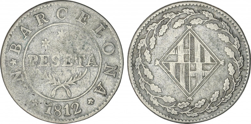 1 Peseta. 1812. BARCELONA. 5,59 grs. AR. AC-36. MBC-.